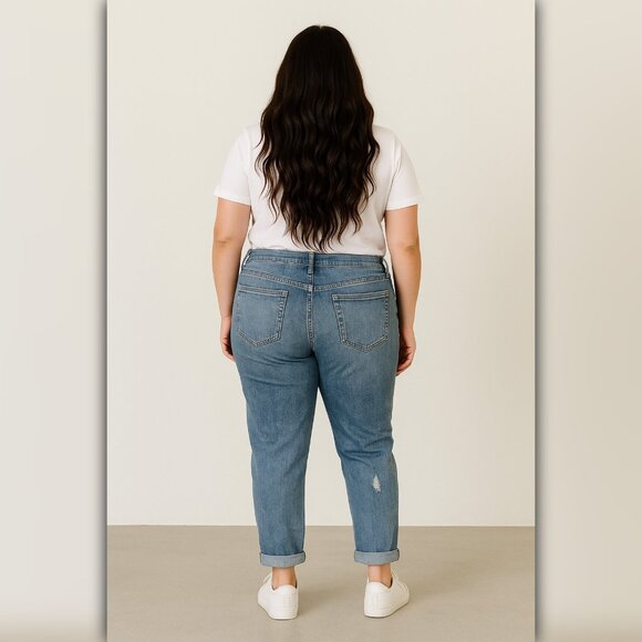 A441 โข Distressed Mid-Rise Boyfriend Jeans โ Medium Wash Denim - Picture 4 of 4